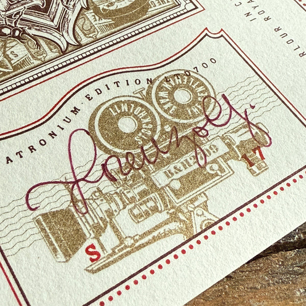 Parlour Royale Patronium Tuckbox Uncut Sheet with signature