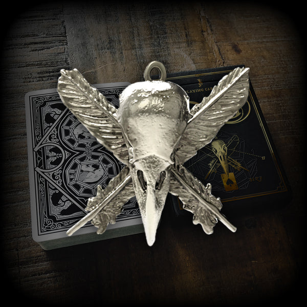 Ravn III - Raven Skull&Feathers in White Bronze